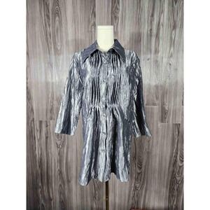 Noelle Enterprises Womens Metallic Silver Crinkle Pintuck Button Jacket 12/14